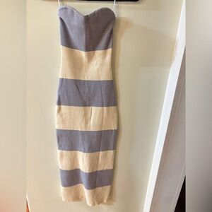 Mahina Strapless Midi Dress - Blue and Cream